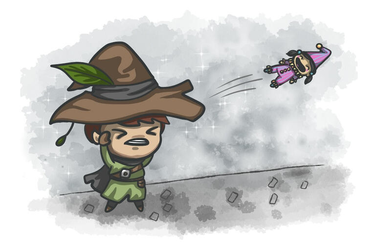 Wizard tossing a happy child with his mind